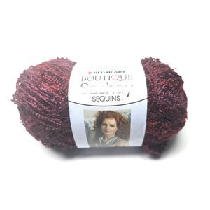 Red Heart Sashay Yarn Boutique Deep Red Cabernet with Sequins Rated 6